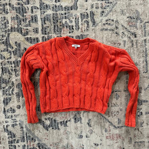 Women's Madewell Orange Cable Knit V-Neck Sweater XS
